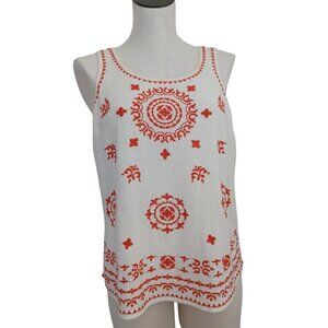 Lucky Brand Top Embroidered Tank Boho Colorful Cotton Womens Medium